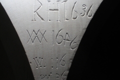 Sedilia, initials, dates,